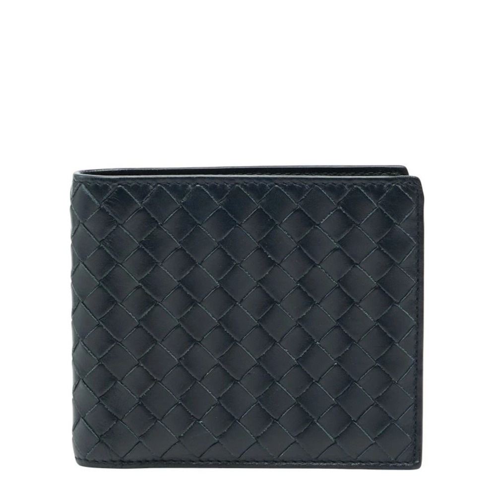 Bottega Veneta Intrecciato Bi fold Wallet Navy Blue Leather Bottega Veneta